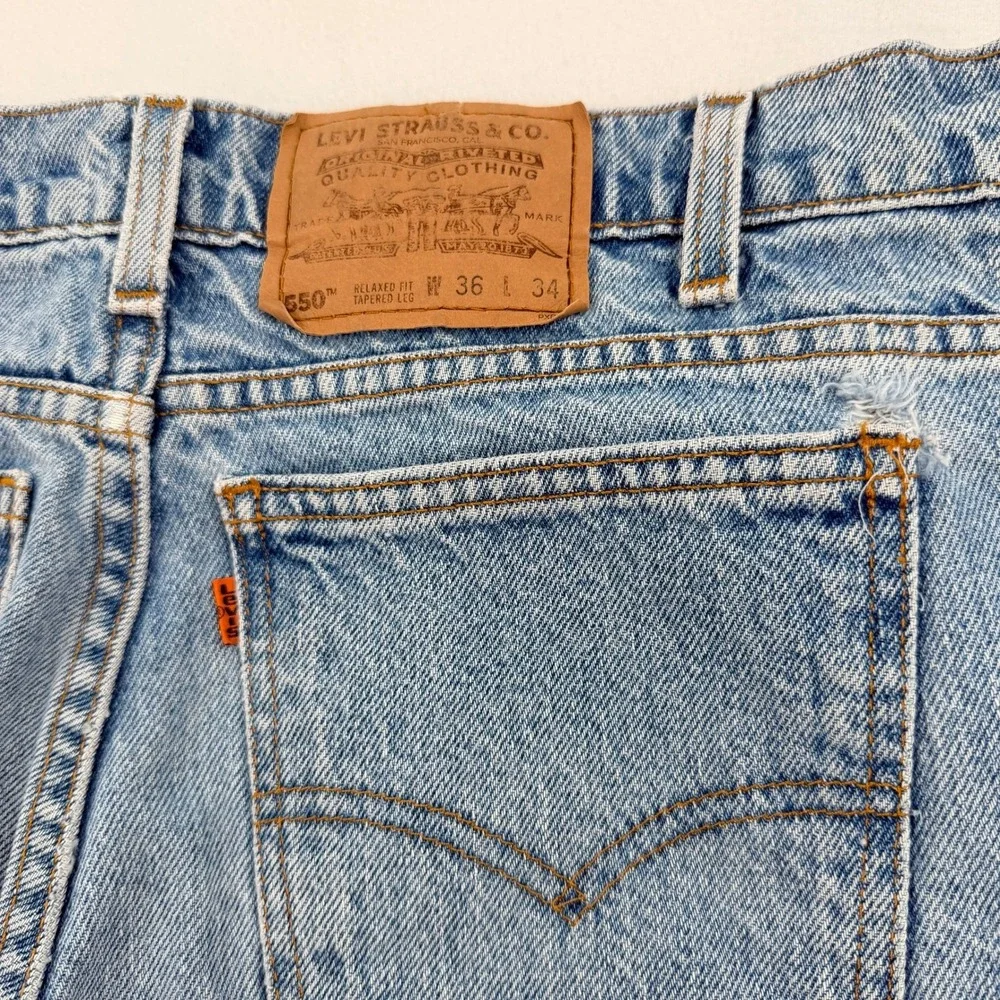 Vintage Levis 550 Orange Tab Mens 36x34 Relaxed Fit Tapered Leg Jeans Light Wash